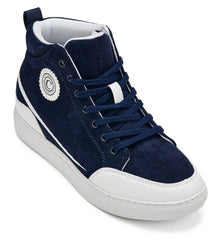 CALTO - S4132 - 2.6 Inches Taller (Navy Blue/White Sole) - Corduroy Ankle Top Sneak-boot
