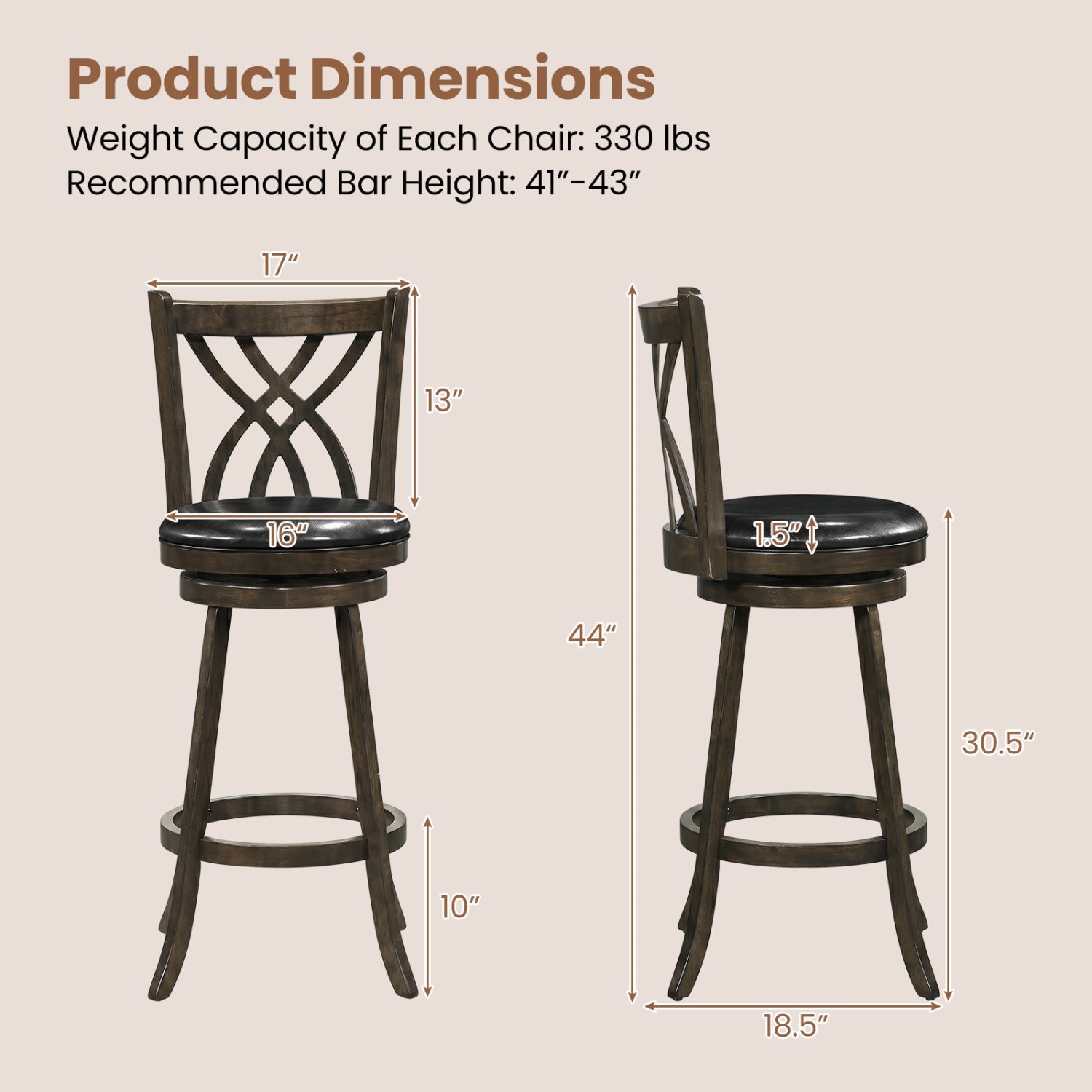 Counter Height Swivel Bar Stools Set of 2 - 29 Inch