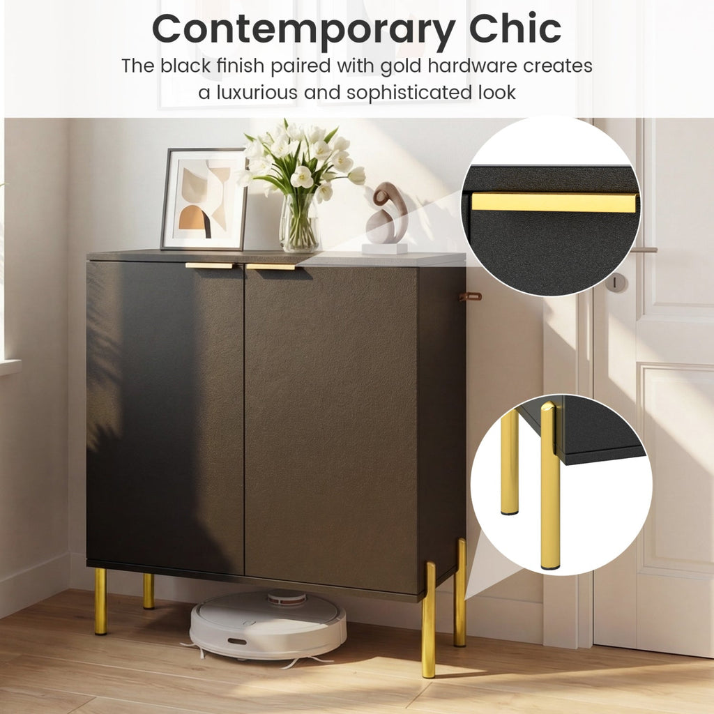 Set of 2 2-Door Buffet Cabinet Sideboard with Metal Legs
