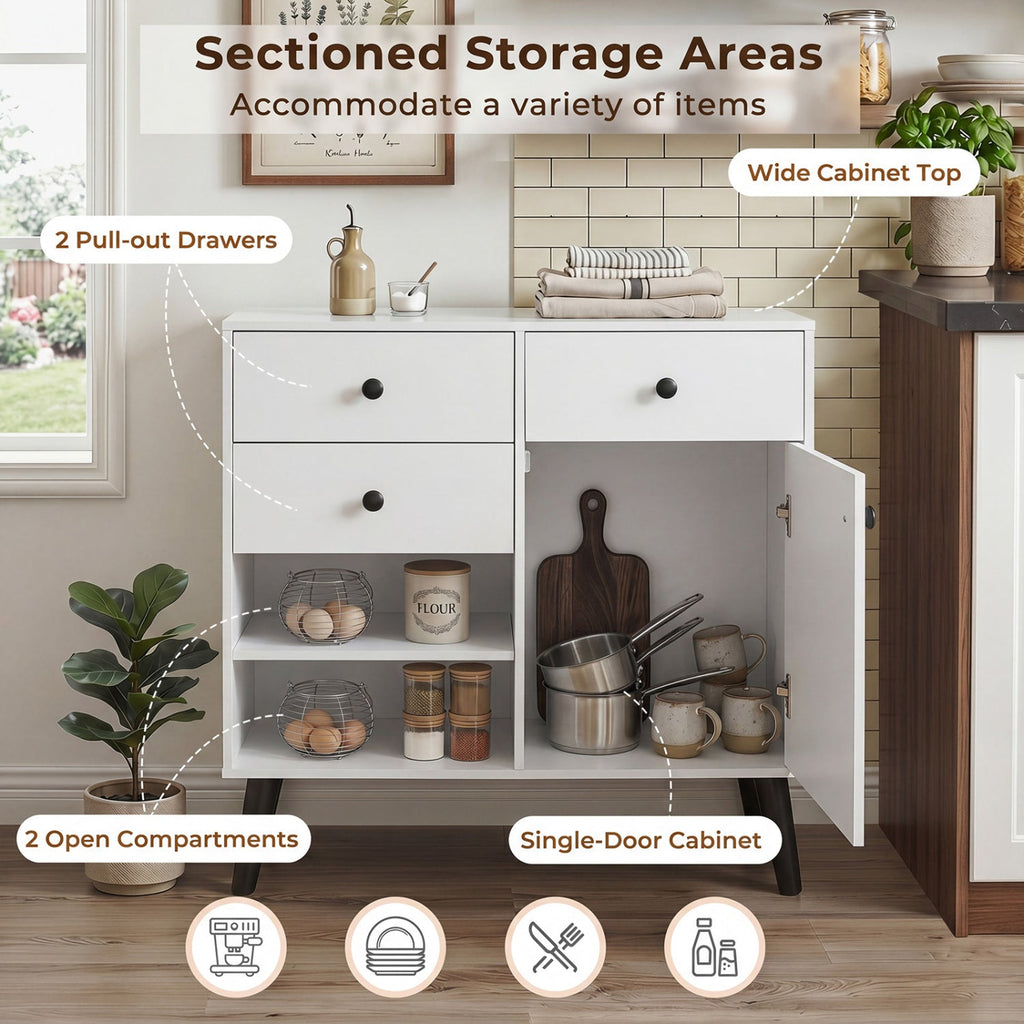 31" Buffet Cabinet Set of 2 with Drawers and Shelves