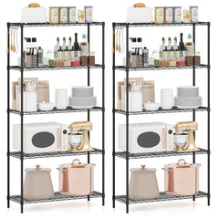 Set of 2 5-Tier Metal Storage Shelving Unit with V-Shaped Wire Rack and 1250 LBS Capacity-Black