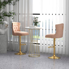 Set of 2 Bar Chairs with Footrest Electroplated Metal Base and Anti-Slip Ring