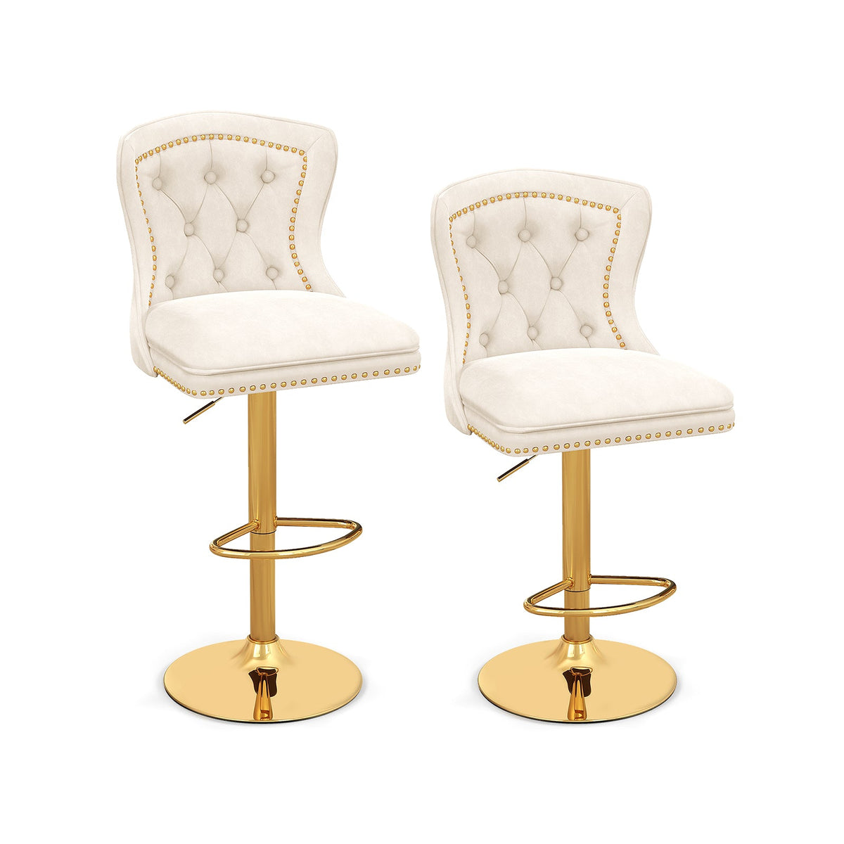Set of 2 Bar Chairs with Footrest Electroplated Metal Base and Anti-Slip Ring