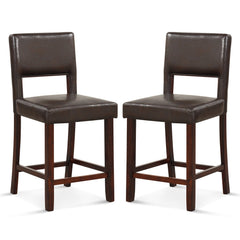 2 Piece Bar Chair Set with Hollowed Back and Rubber Wood Legs-Brown