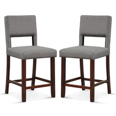 2 Piece Bar Chair Set with Hollowed Back and Rubber Wood Legs-Gray