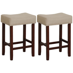 Set of 2 24 Inch Bar Stool with Curved Seat Cushions-Beige
