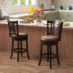 Set of 2 Bar Stools Swivel Bar Chairs with Footrest and Hollowed Backrest