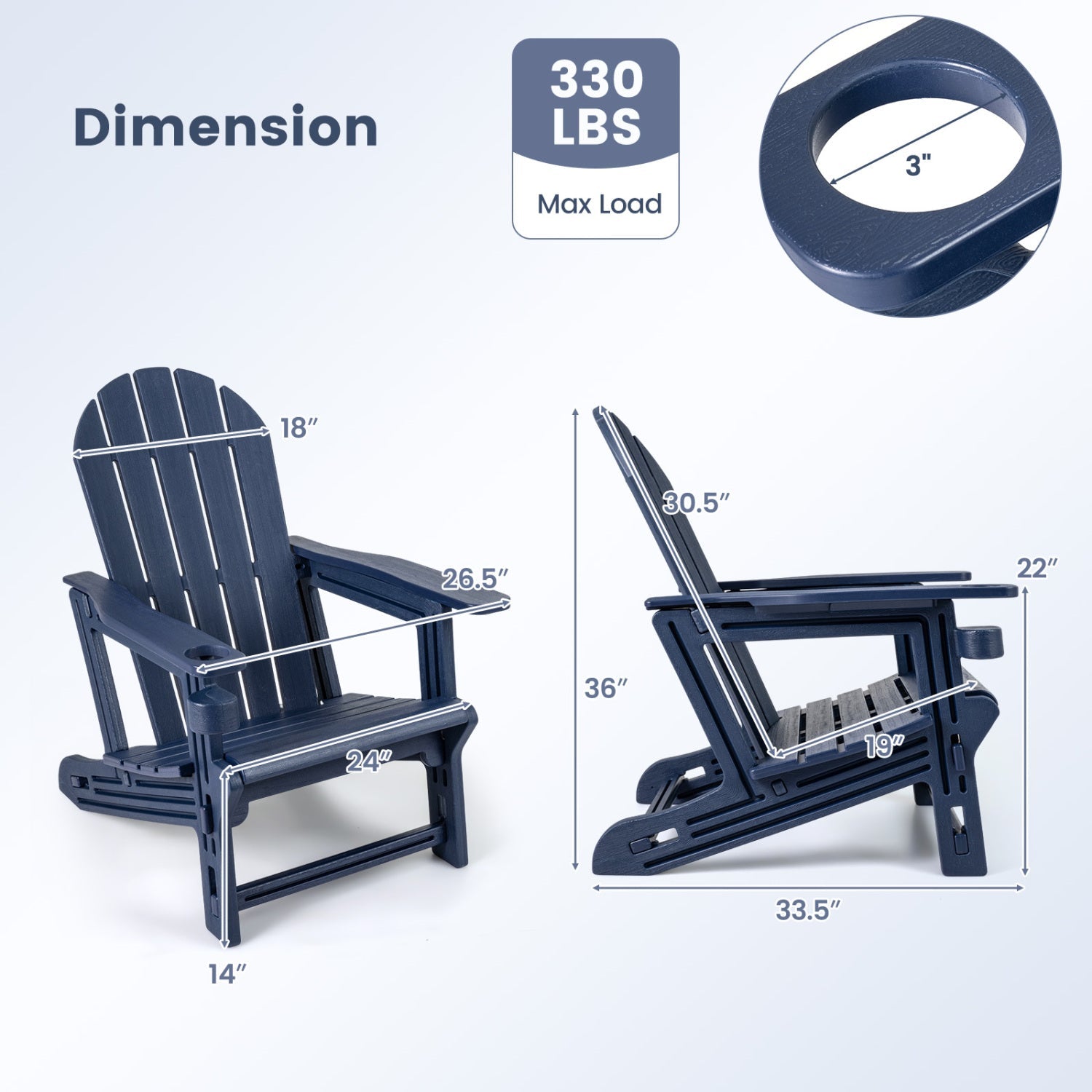 HDPE Adirondack Chairs Set of 2 with Cup Holders