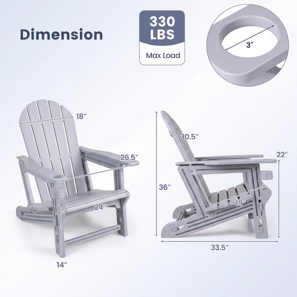 HDPE Adirondack Chairs Set of 2 with Cup Holders