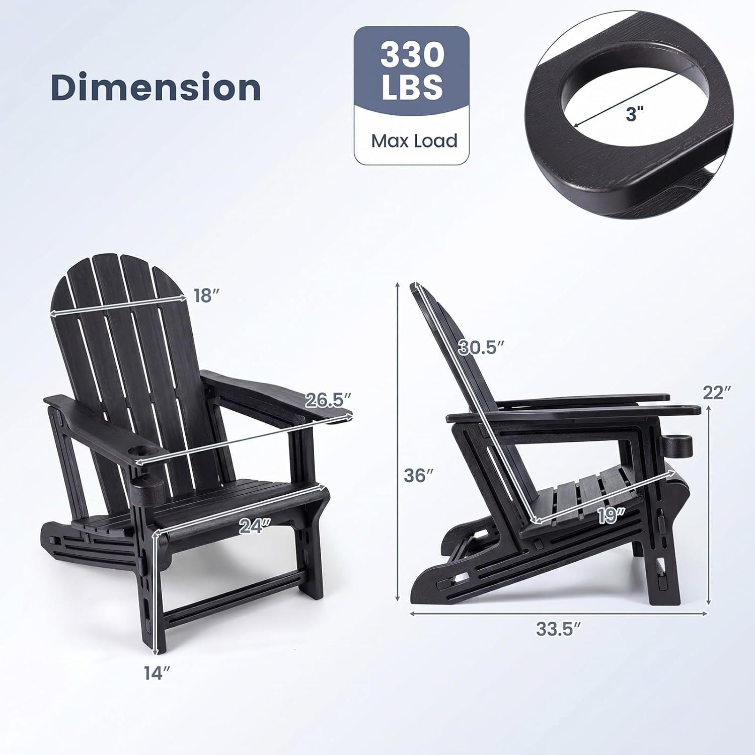 HDPE Adirondack Chairs Set of 2 with Cup Holders