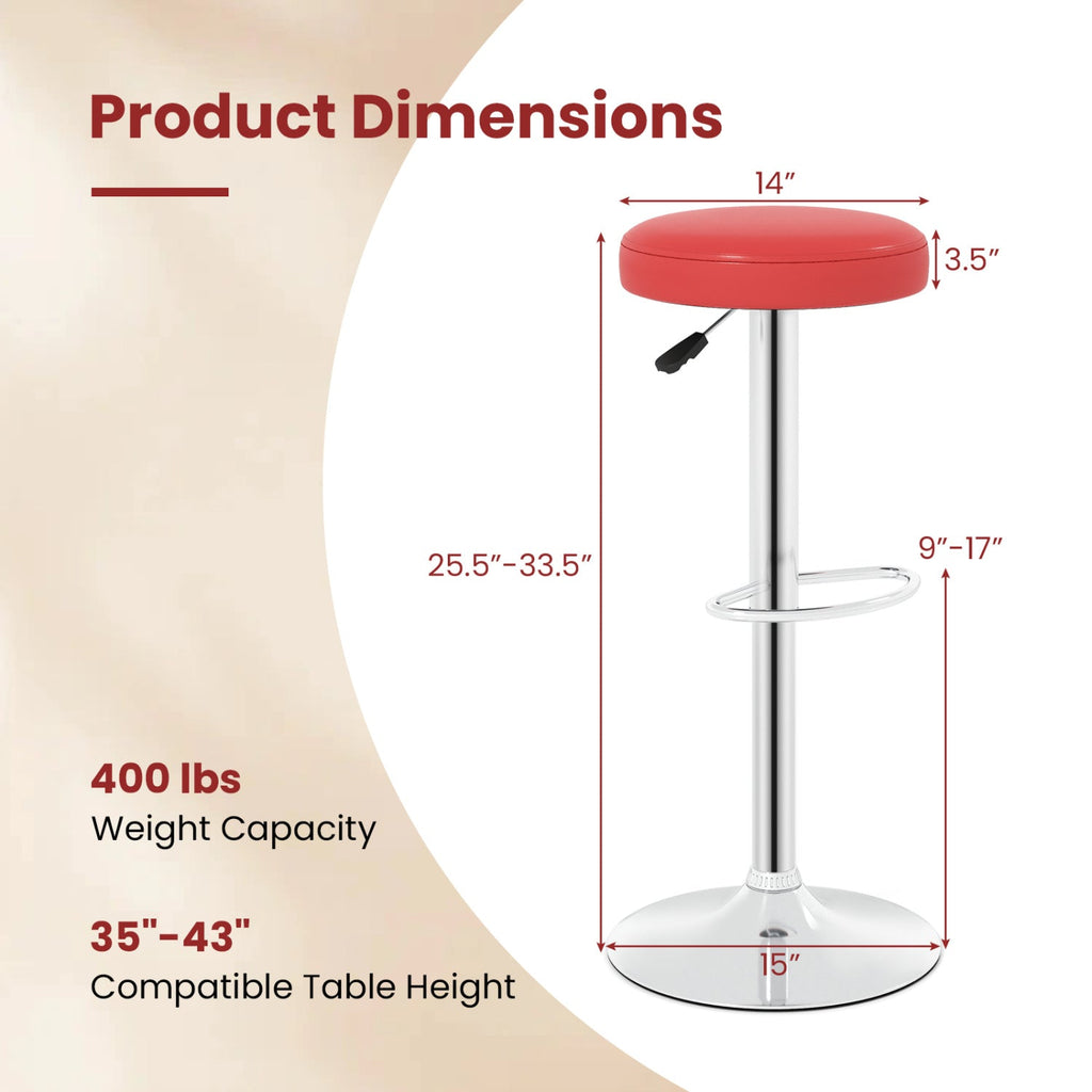 Height Adjustable Swivel Bar Stool Set of 2 - Red