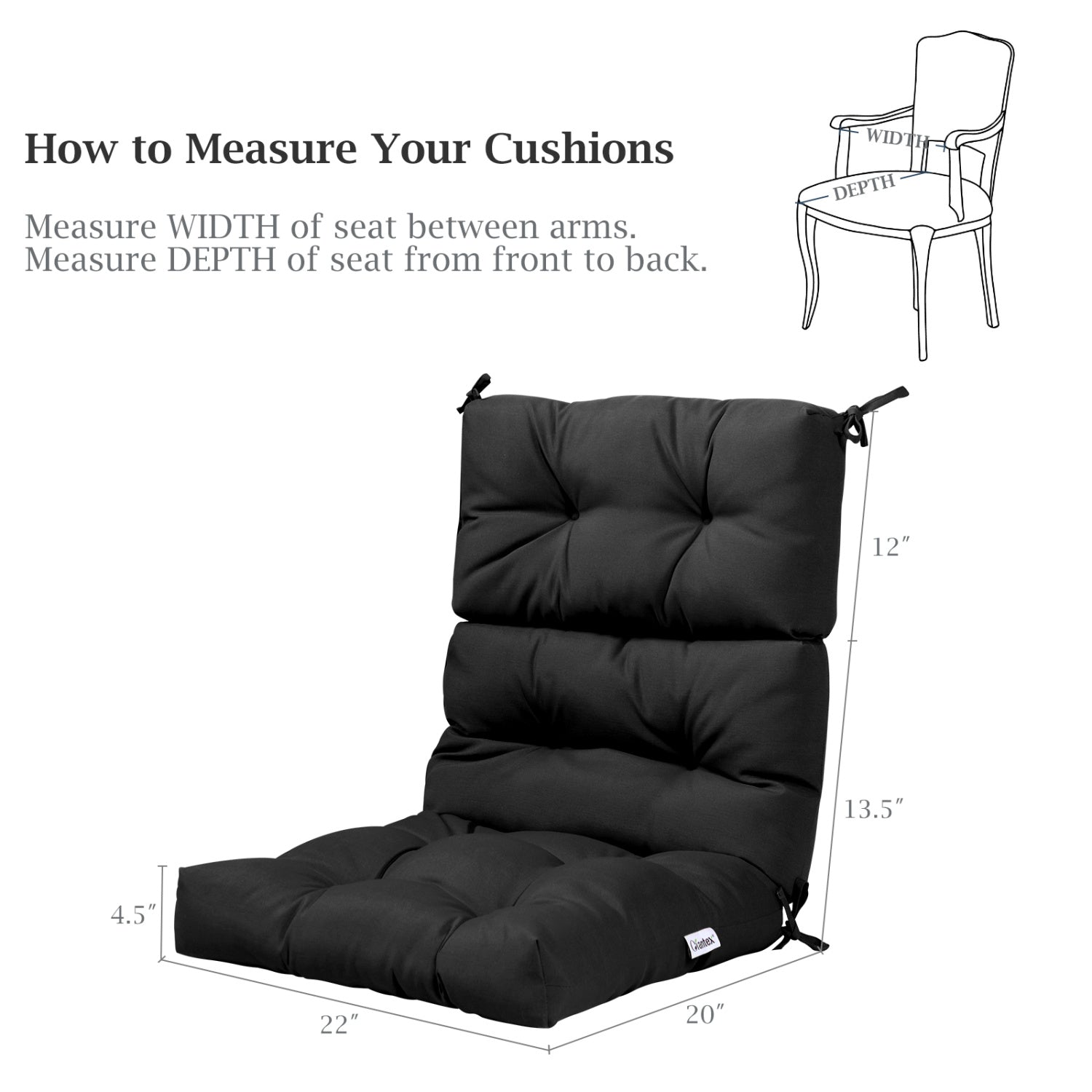 High Back Chair Cushion Set with Adjustable Height (2-Pack)
