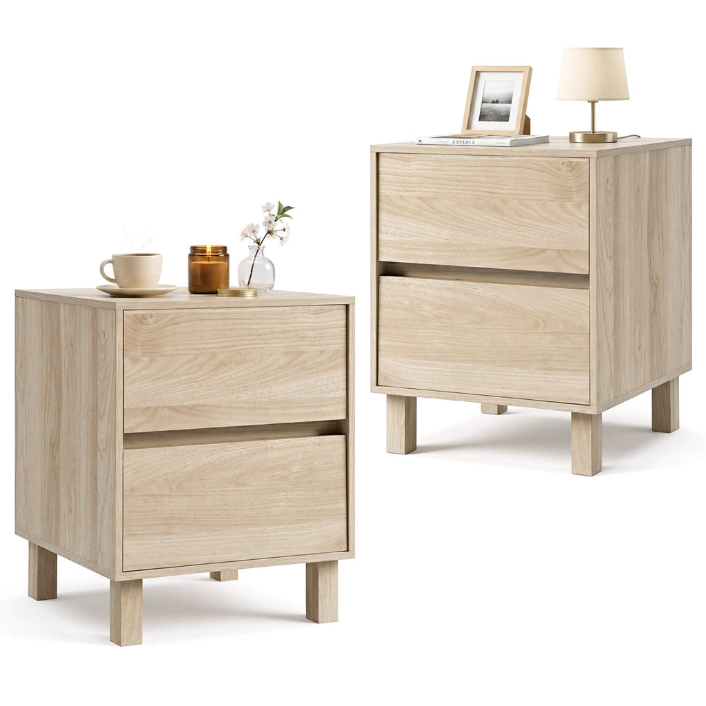 Wooden End Tables Set of 2 with Storage Drawers