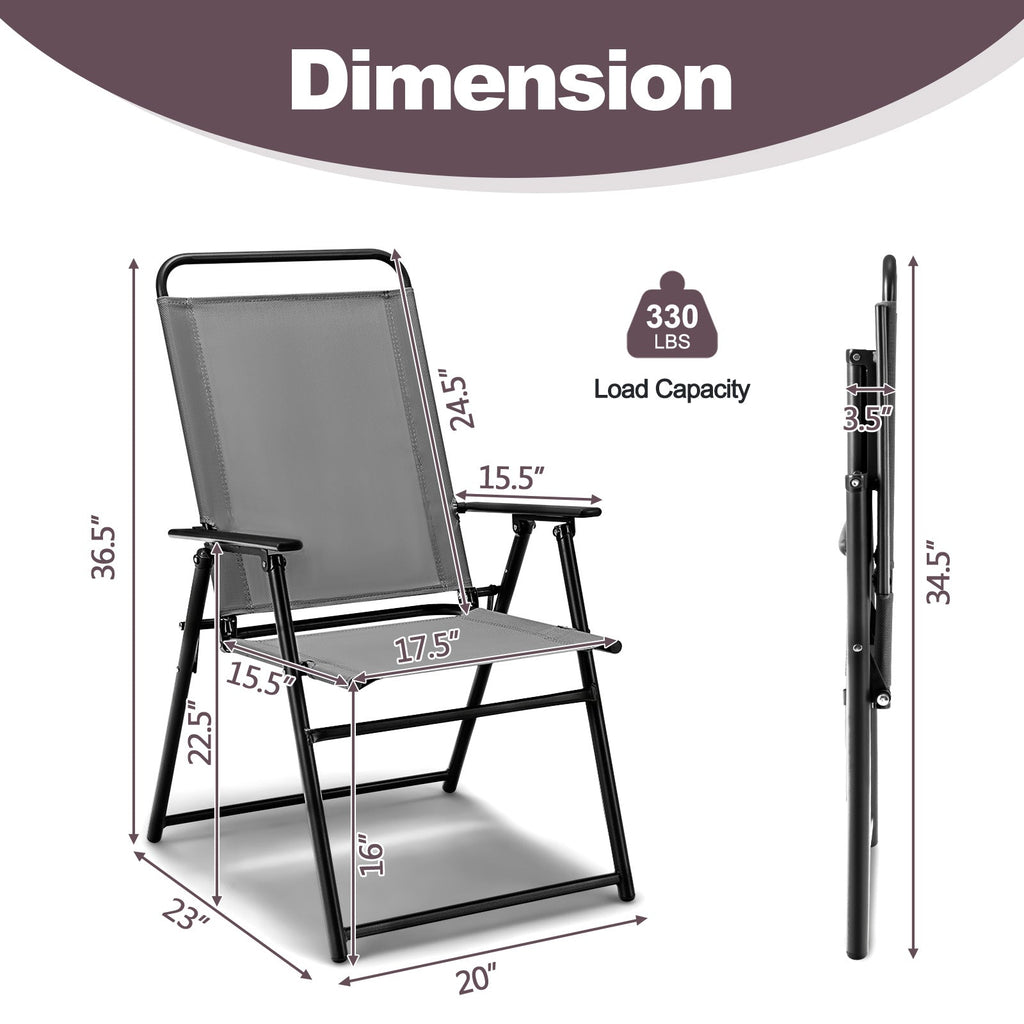 Set of 2 Outdoor Folding Sling Chairs with Armrest and Backrest-Gray