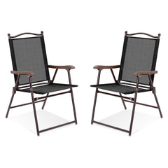 Set of 2 Patio Folding Sling Back Camping Deck Chairs-Black