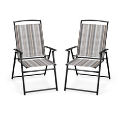 Set of 2 Patio Folding Sling Chairs Space-saving Dining Chair-Gray