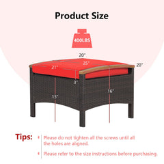 Set of 2 Fade-Resistant Wicker Patio Ottoman-Red