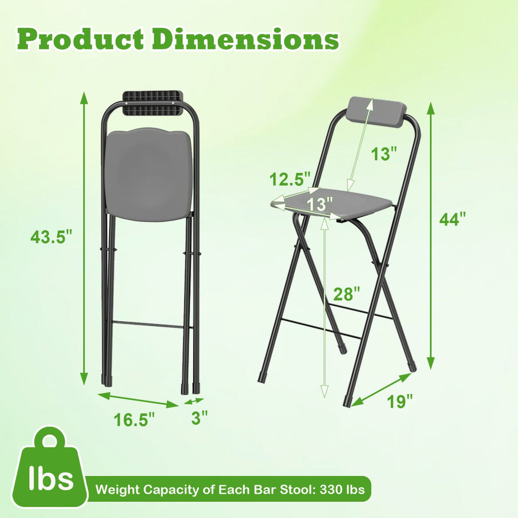 Portable Bar Height Stools Set of 2 with Footrest - Folding