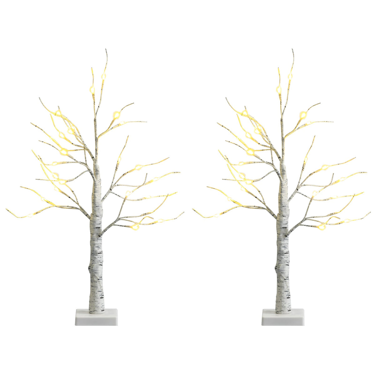 Set of 2 Pre-lit White Twig Birch Tree Battery Powered for Christmas Holiday