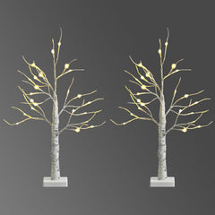 Set of 2 Pre-lit White Twig Birch Tree Battery Powered for Christmas Holiday