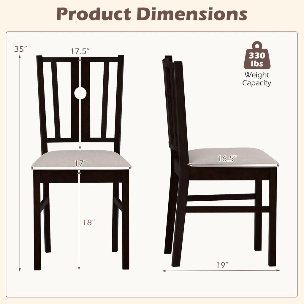 Rubber Wood Dining Chairs with Padded Fabric Seat, Set of 2