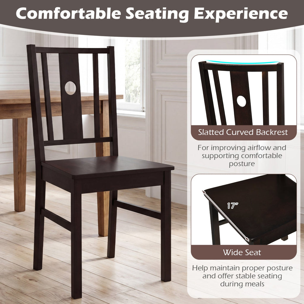 Solid Rubber Wood Dining Chairs Set of 2 with Slatted Back