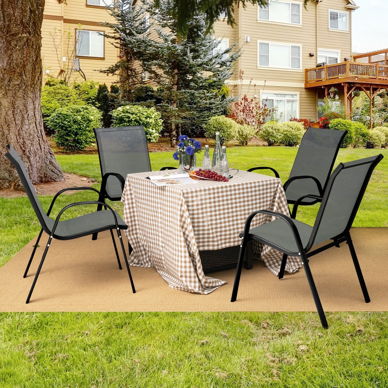 Set of 2 Stackable Patio Dining Chairs Set with Armrest