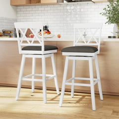 Set of 2 Swivel Bar Stools Counter Height Barstools with Backrest Upholstered Seat Cushion