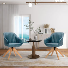 Modern Leathaire Set of 2 Swivel Accent Chair with Beech Wood Legs