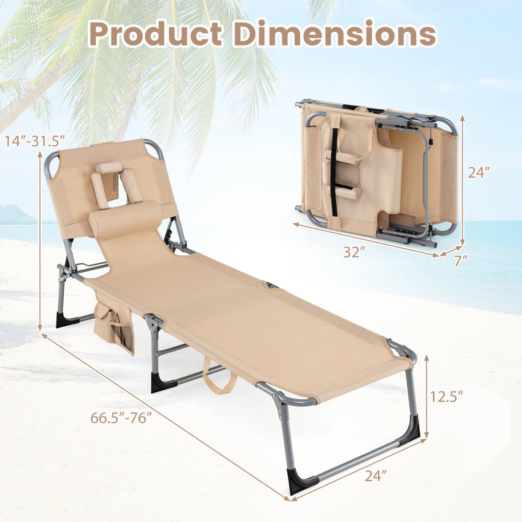 Adjustable Tanning Chaise Lounge Set of 2 with Face Hole