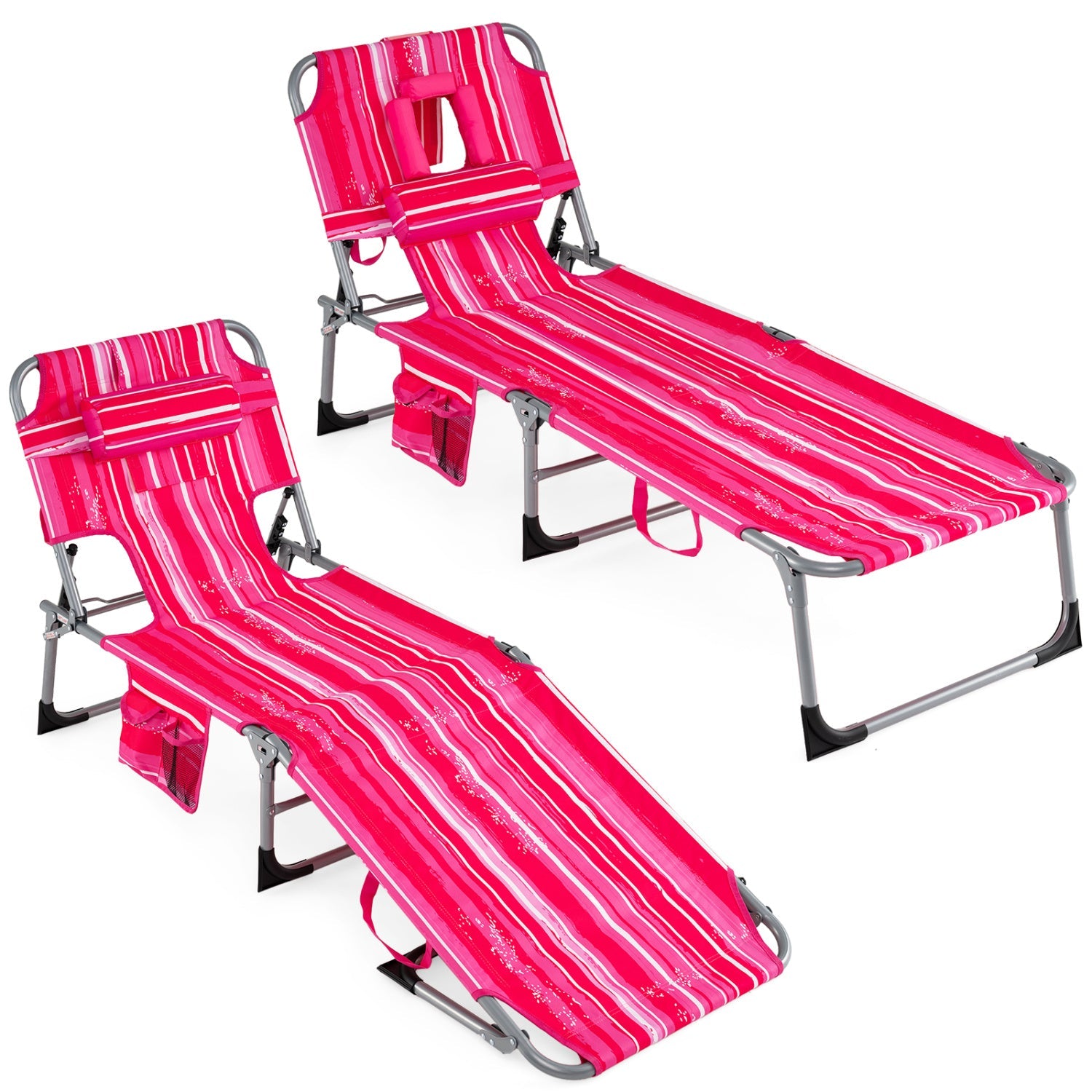 Adjustable Tanning Chaise Lounge Set of 2 with Face Hole