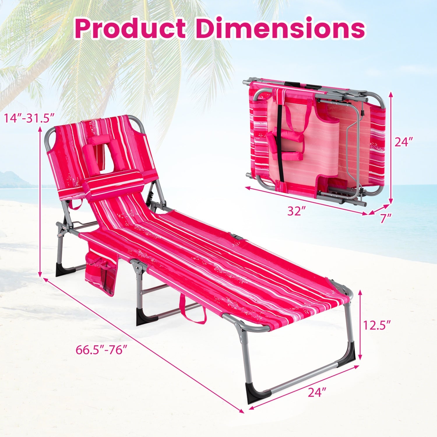 Adjustable Tanning Chaise Lounge Set of 2 with Face Hole