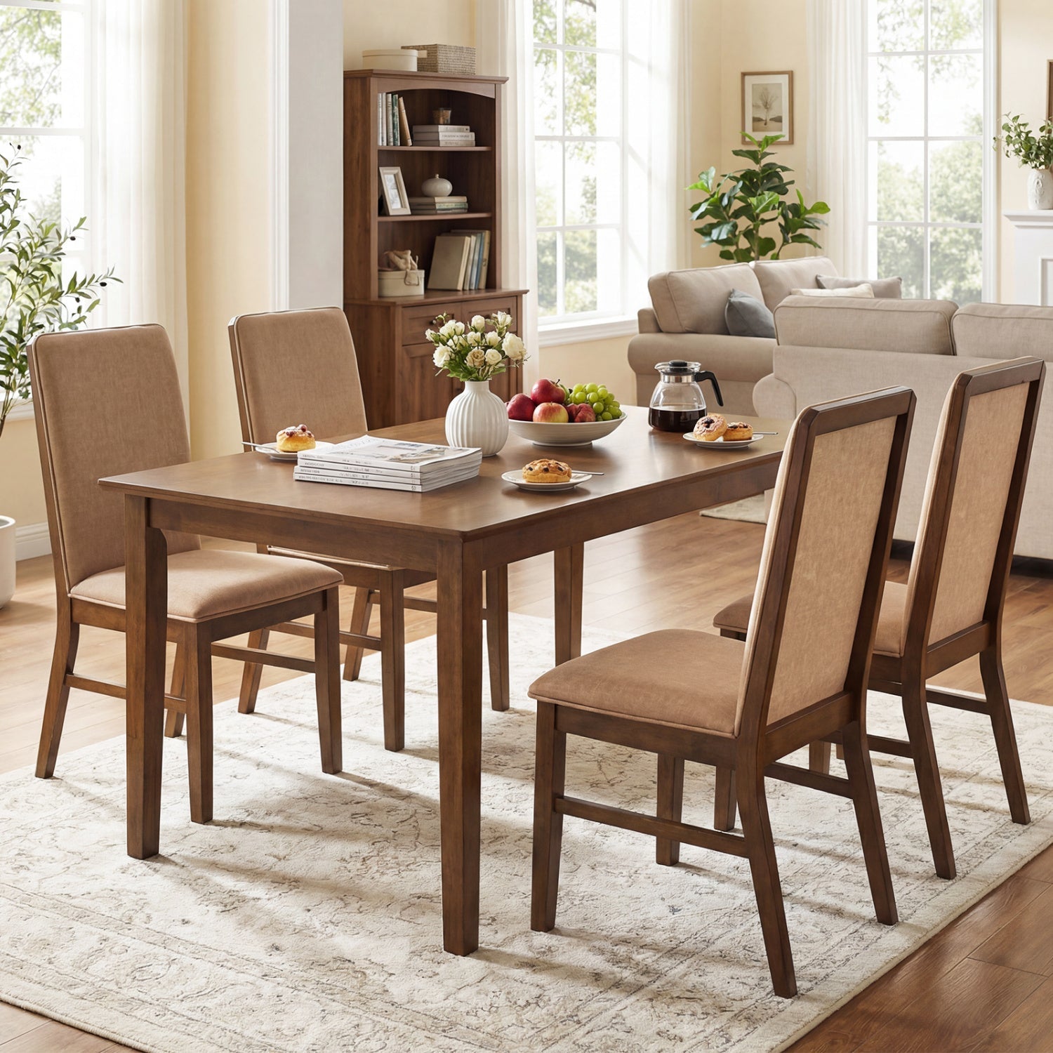 Set of 2 Upholstered Dining Chairs with Solid Rubber Wood Legs