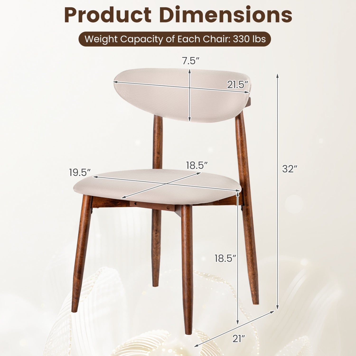 Upholstered Dining Chairs Set of 4 with Curved Backs
