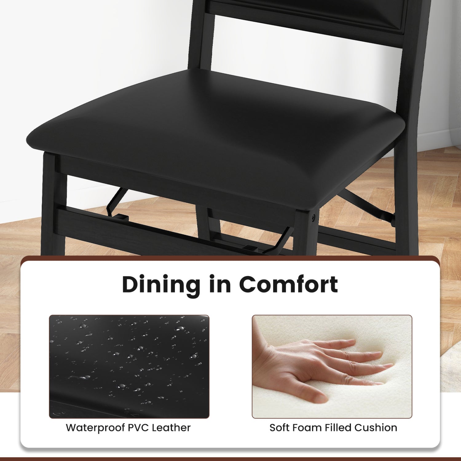 Set of 4 Folding Dining Chairs with Padded Seat and High Backrest