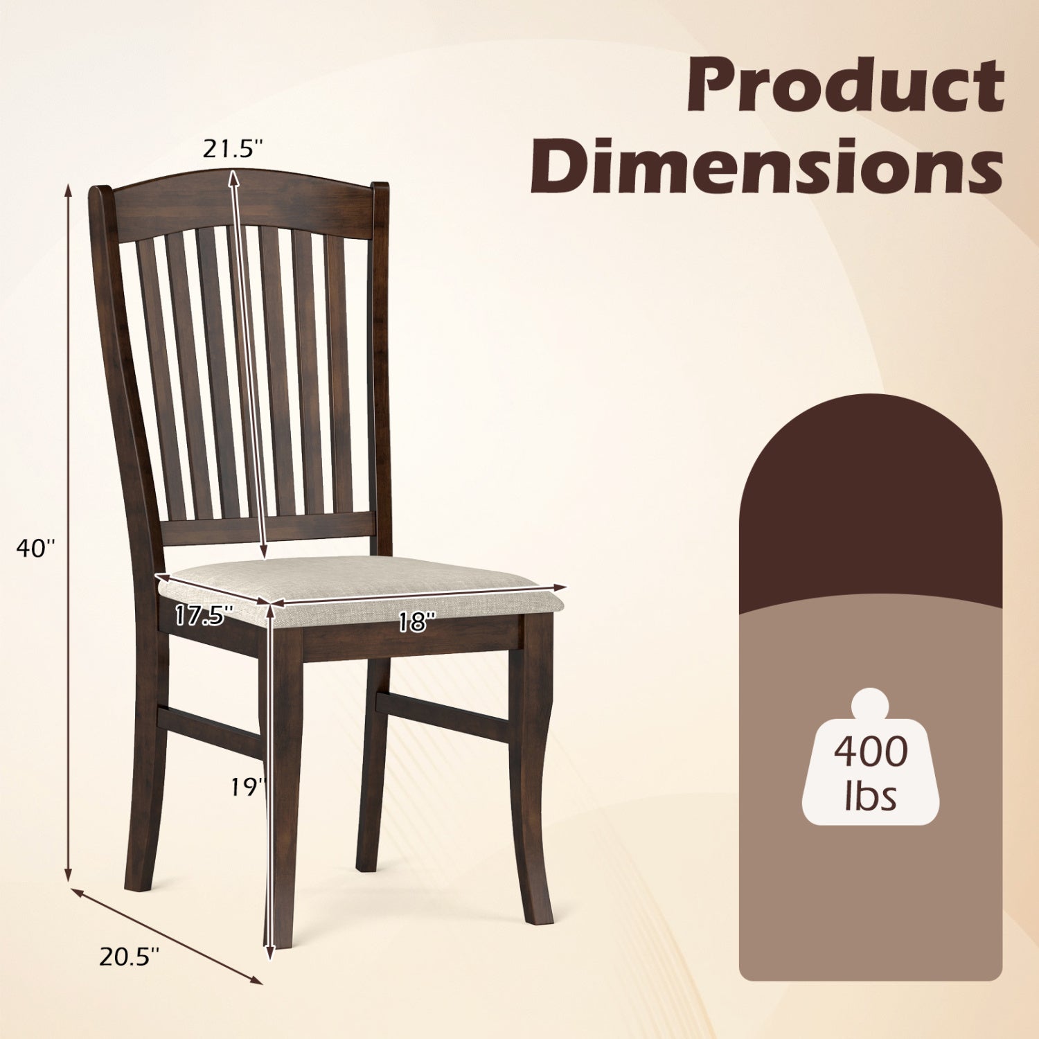 Dining Chairs Set of 4 with Padded Seats and Rubber Wood Frame