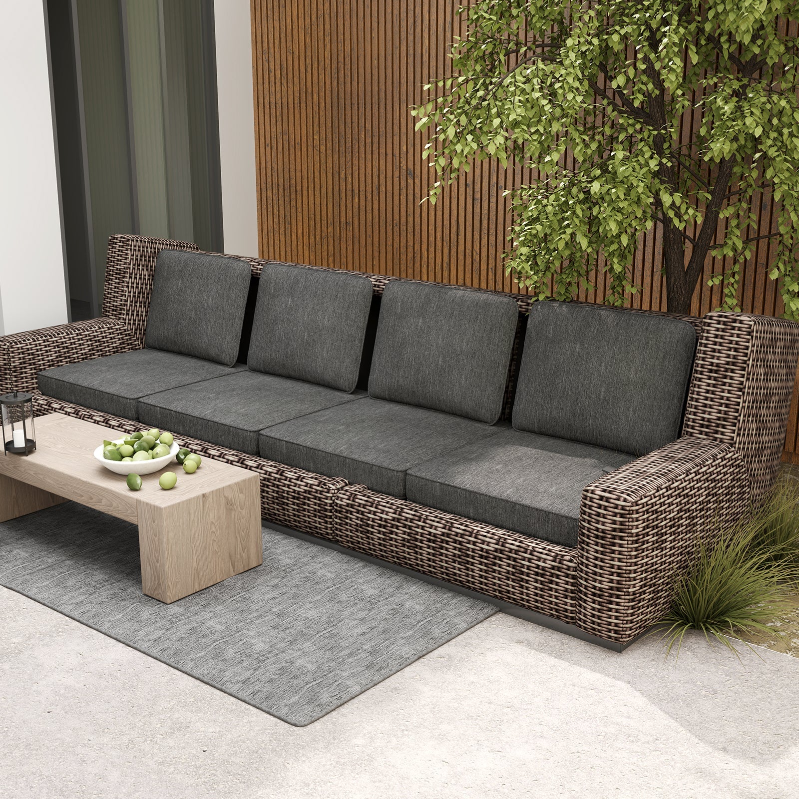 Set of 4 Outdoor Patio Cushion Set with Removable Covers-Gray