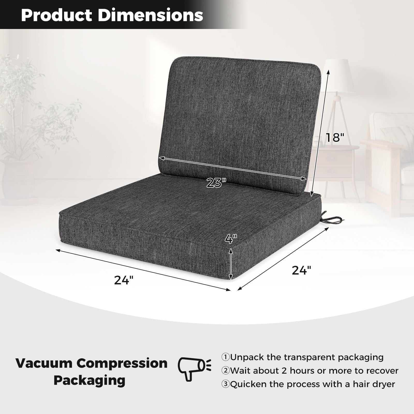 Set of 4 Outdoor Patio Cushion Set with Removable Covers-Gray