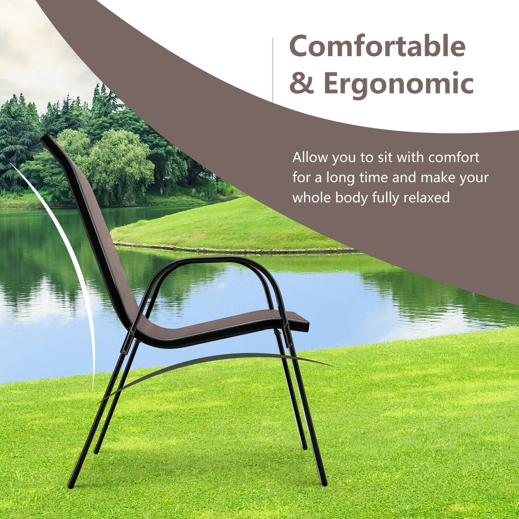4 Pieces Stackable Patio Dining Chairs Set with Armrest-Brown