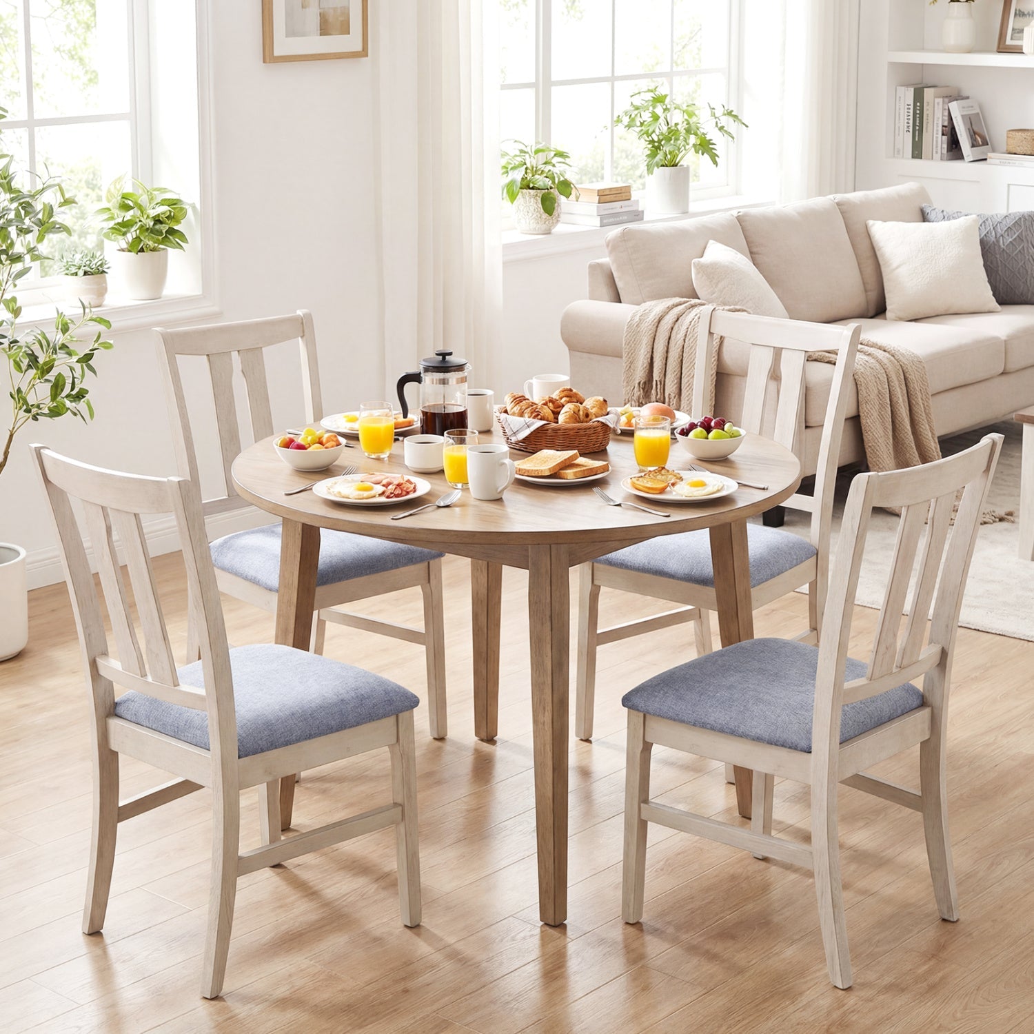 Set of 4 Wooden Upholstered Dining Chairs with High Curved Back