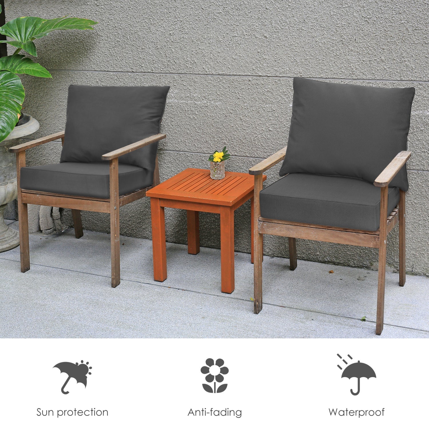 Deep Seat Chair Cushion Set of 6 with Rope Ties - Gray