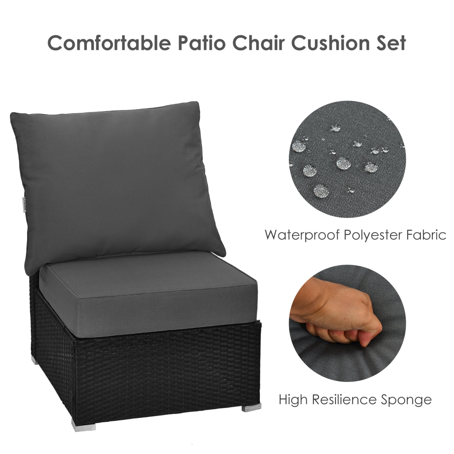 Deep Seat Chair Cushion Set of 6 with Rope Ties - Gray