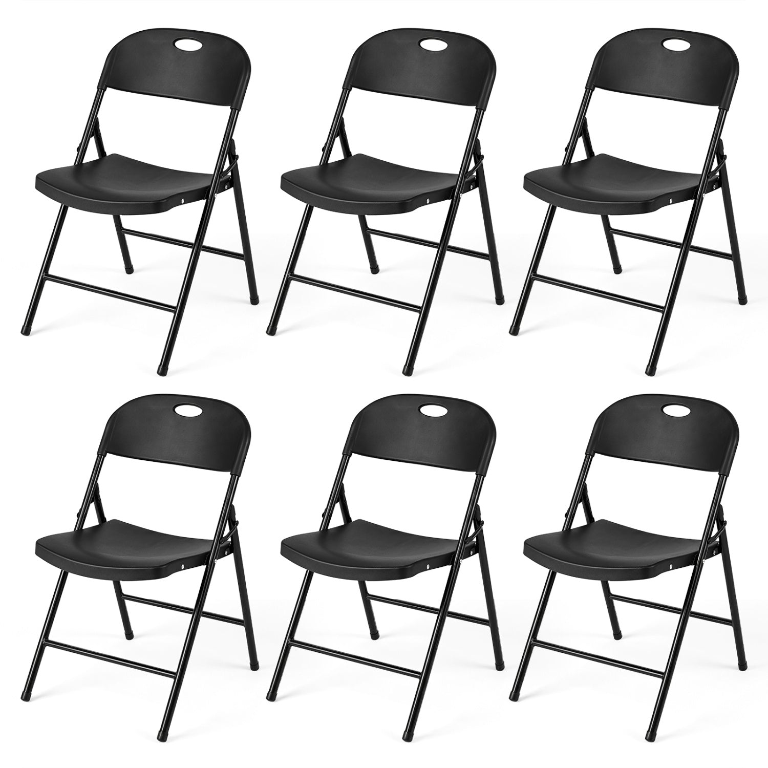 Foldable Plastic Dining Chairs Set of 6 with Ergonomic Backrest