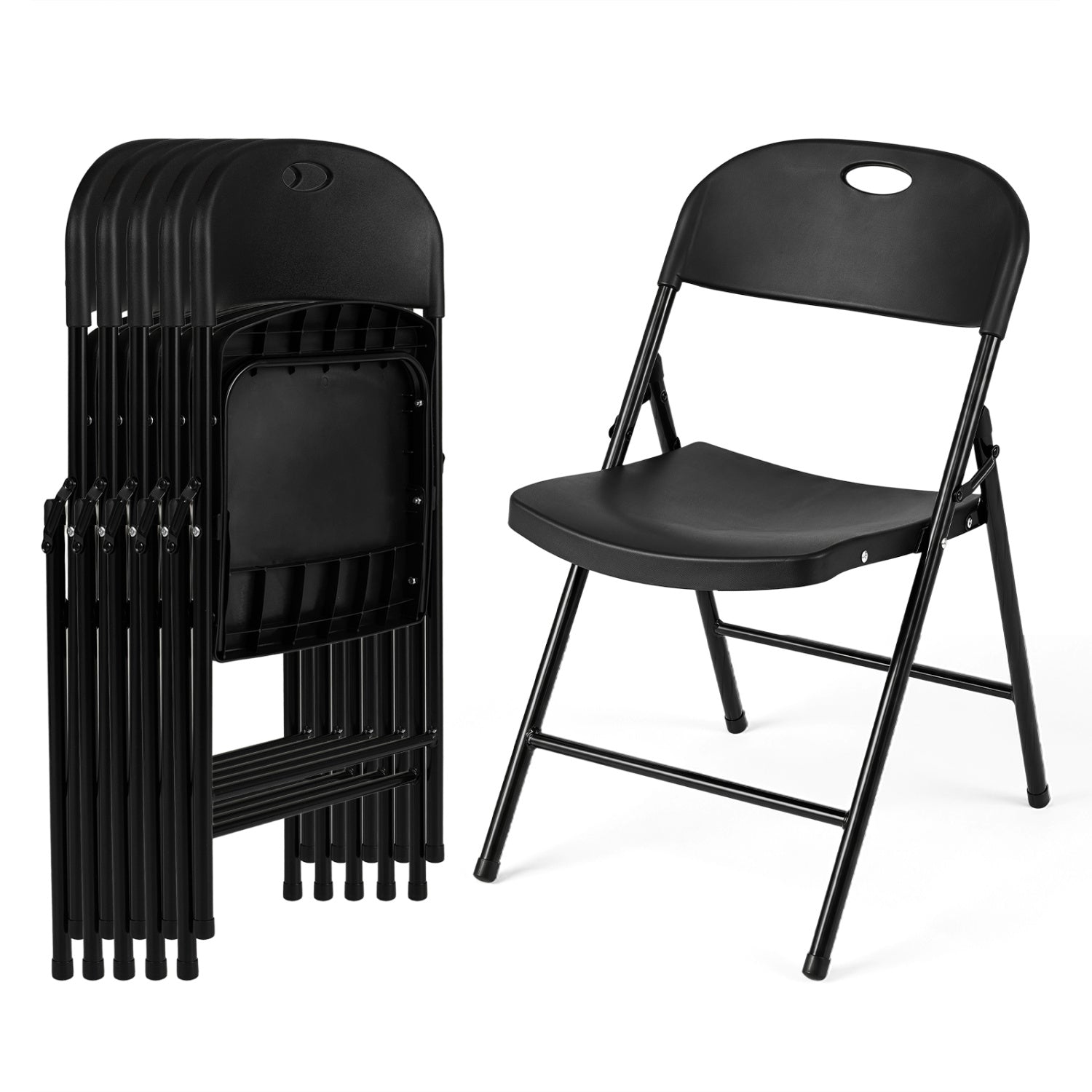 Foldable Plastic Dining Chairs Set of 6 with Ergonomic Backrest