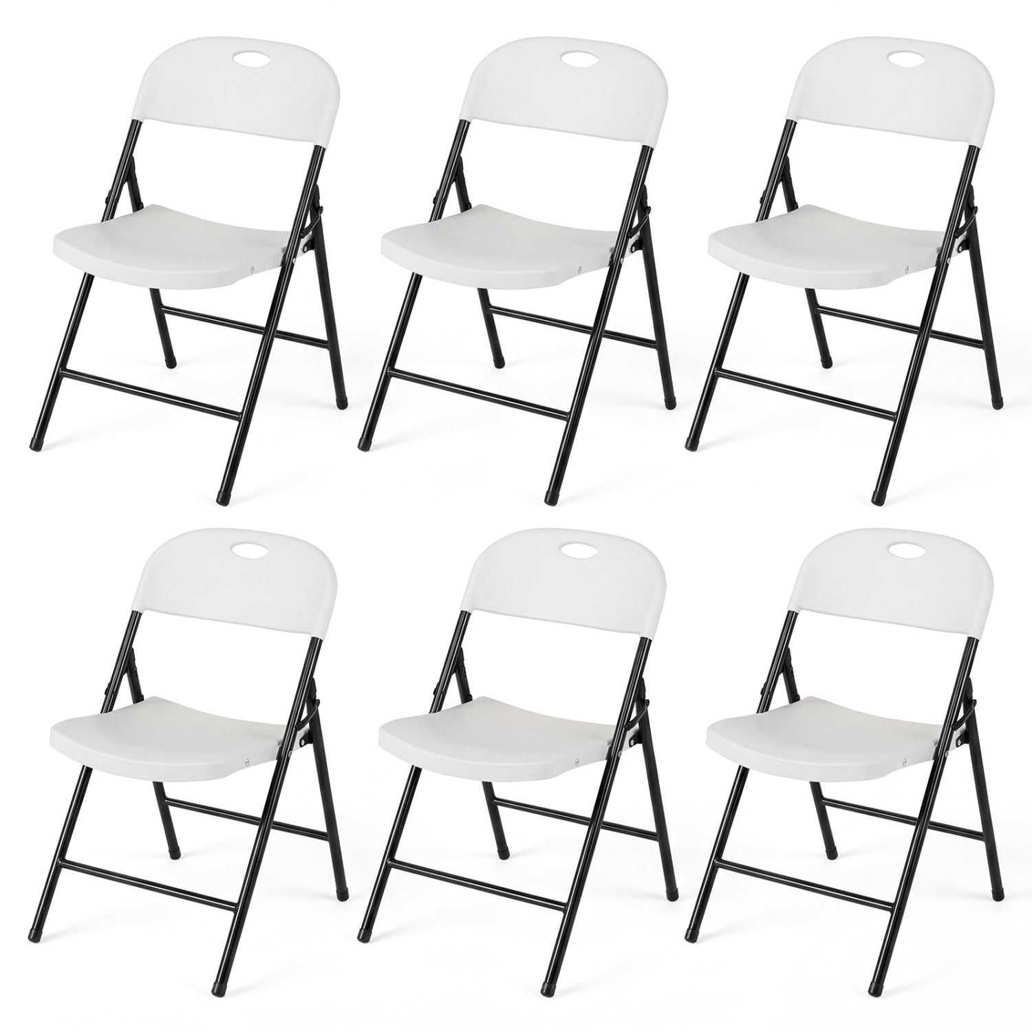 Foldable Plastic Dining Chairs Set of 6 with Ergonomic Backrest