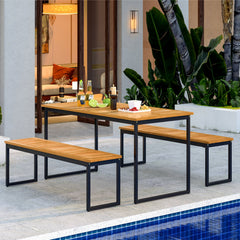 Set of 2 Patio Dining Bench for 2-3 Person Indoor Outdoor