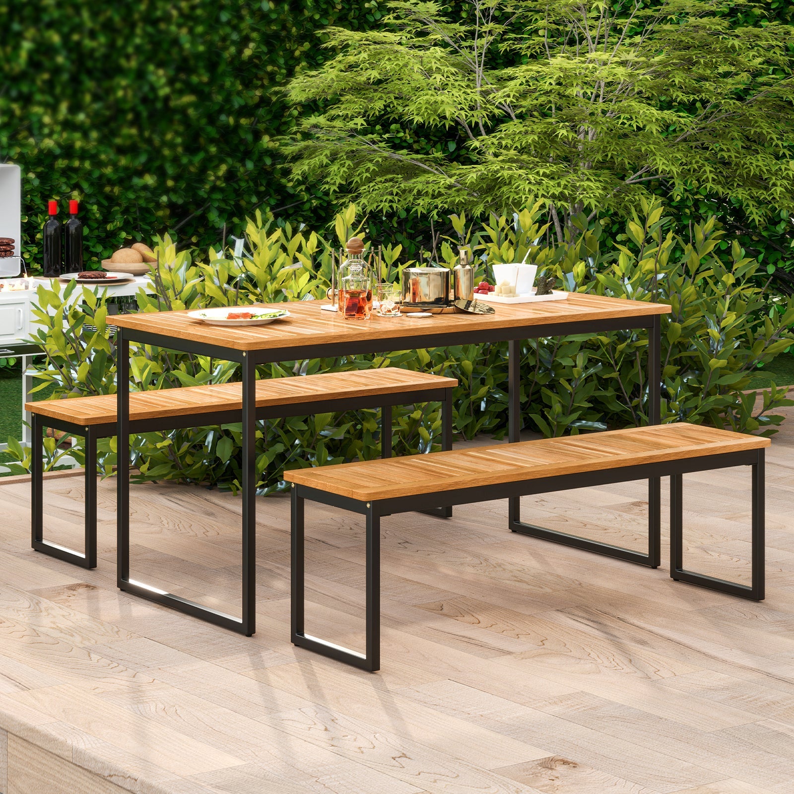 Set of 2 Patio Dining Bench for 2-3 Person Indoor Outdoor