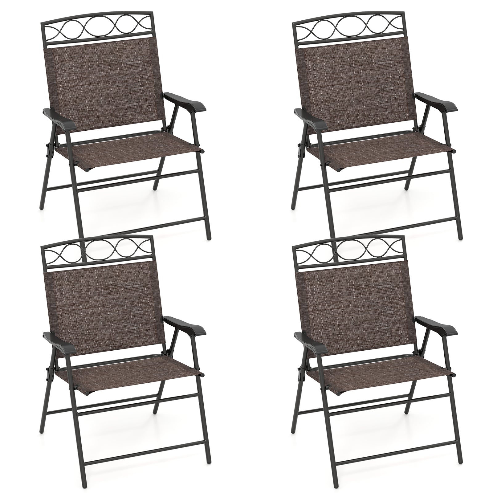 Set of 4 Patio Folding Chairs Set Dining Chairs with Armrests-Brown