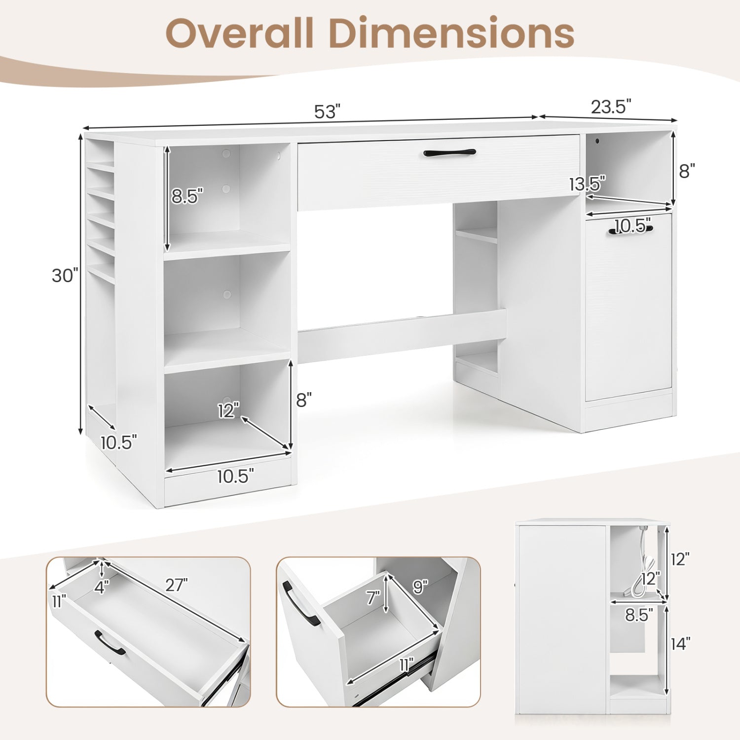 Sewing Table with Power Outlets and Storage Drawers