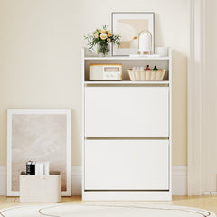 Shoe Storage Cabinet Hidden Shoe Rack with 2 Flip Drawers Adjustable and Removable Shelves-White